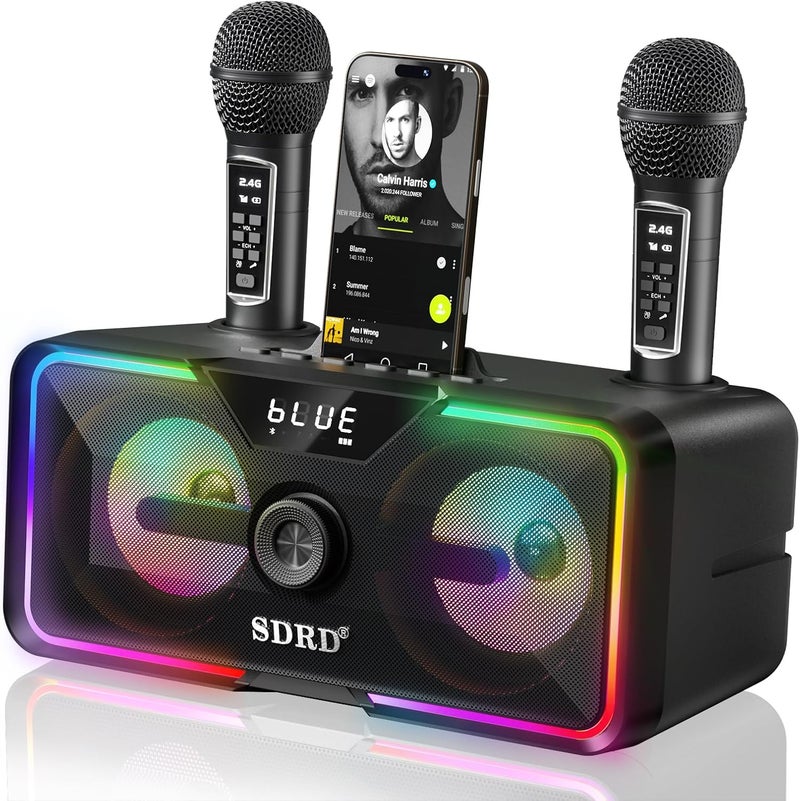 SDRD 215 Bluetooth Karaoke Machine for Adult Kid with Storage and Charging Station, Powerful Karaoke System, 12H Playtime, Rechargeable Wirless Microphone, Support USB/AUX Indoor Outdoor - Image 1